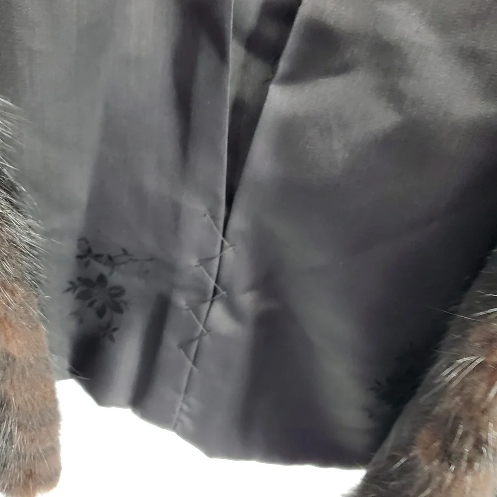 Vintage Bemberg Jacquard Fur Jacket Brown Chevron S Mob Wife Old Money Luxury